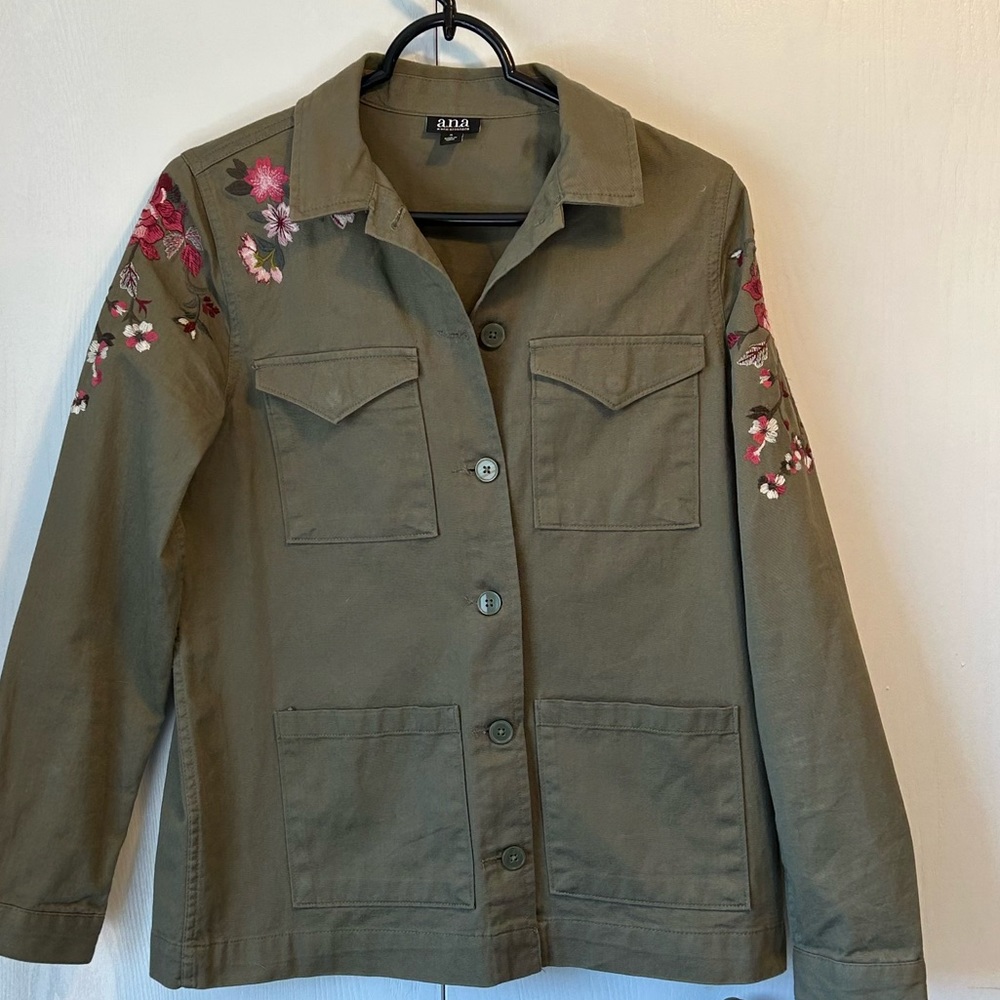 a.n.a Olive Green Floral Embroidered Jacket